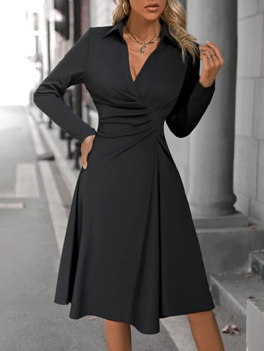 ZARA Elegant Slim Fit Long Sleeve Dress